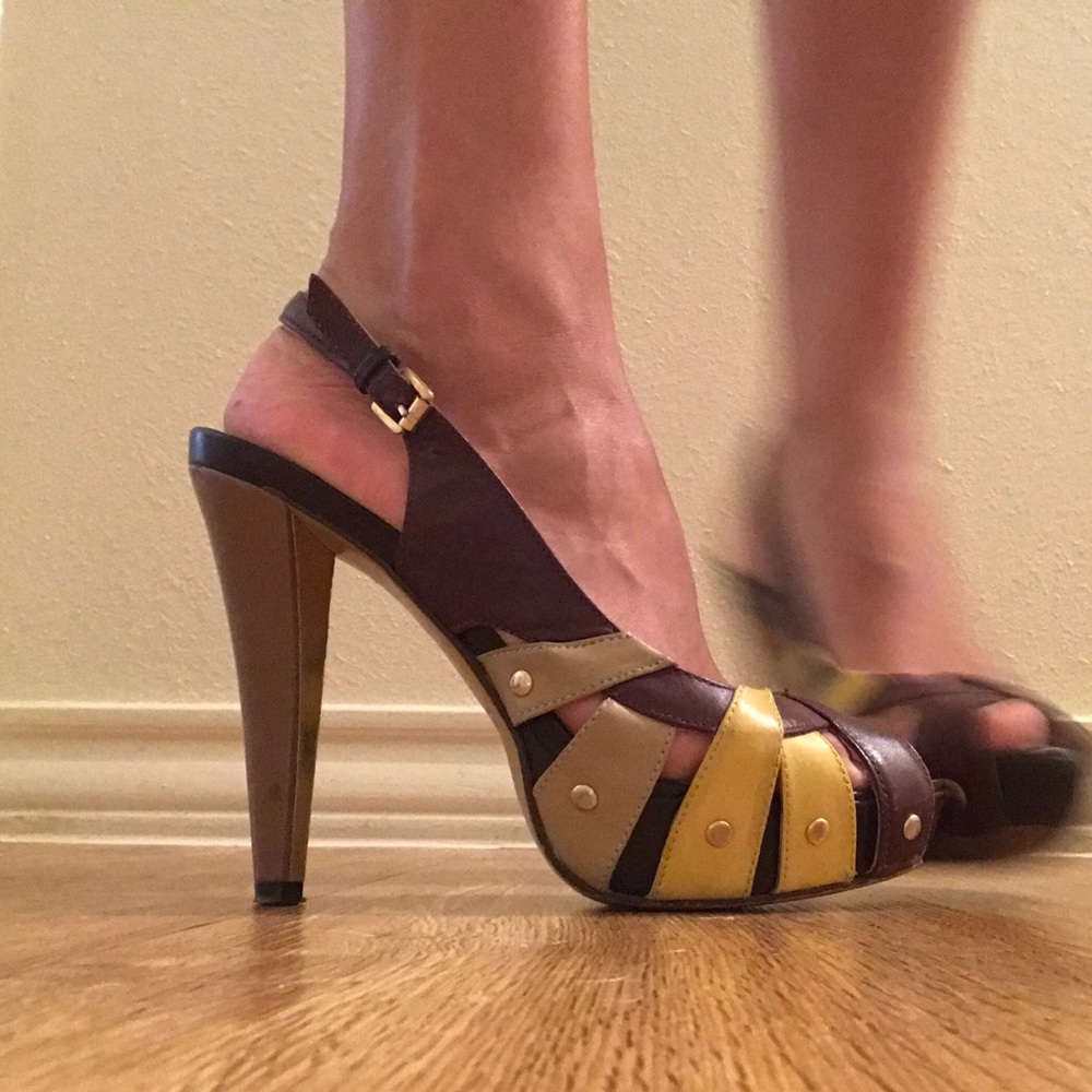 Tan, mustard and brown platforms